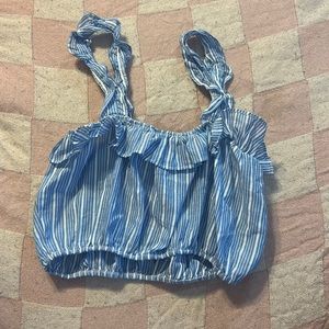 Forever 21 blue and white striped crop top with ruffle straps